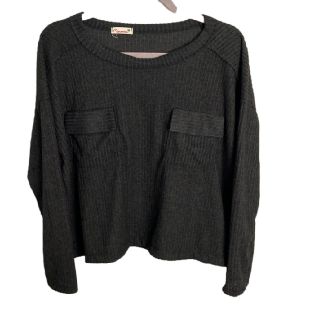 MARONITE slouchy oversized ribbed patch pocket charcoal grey size medium blouse